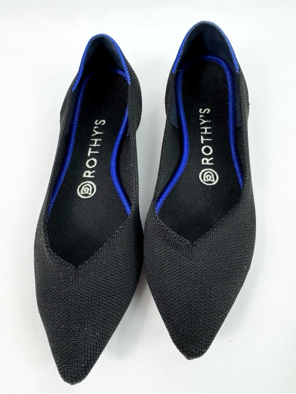 Rothy's Black Pointed Knit with Blue Trim
